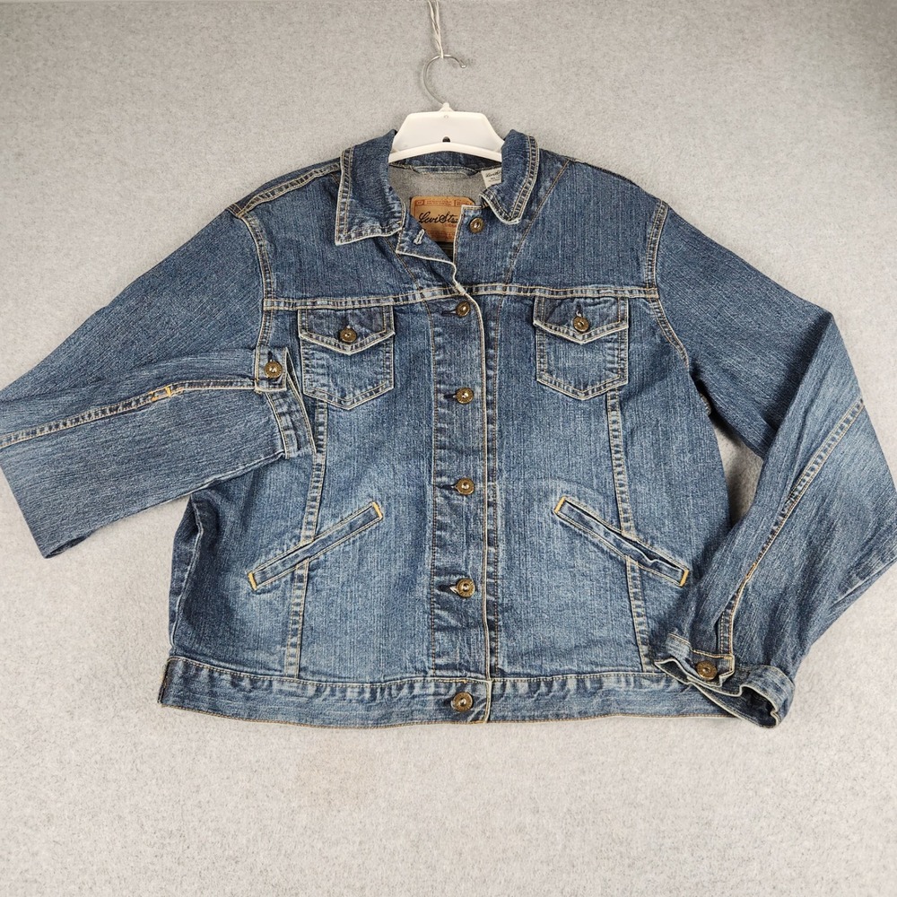 Levi Strauss Signature Trucker Jacket Womens XL Blue Denim Stretch Button Front